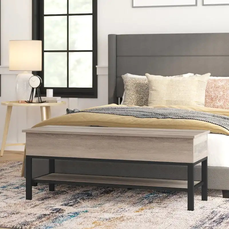 Banc de rangement d'entrée de style ferme moderne avec étagère inférieure