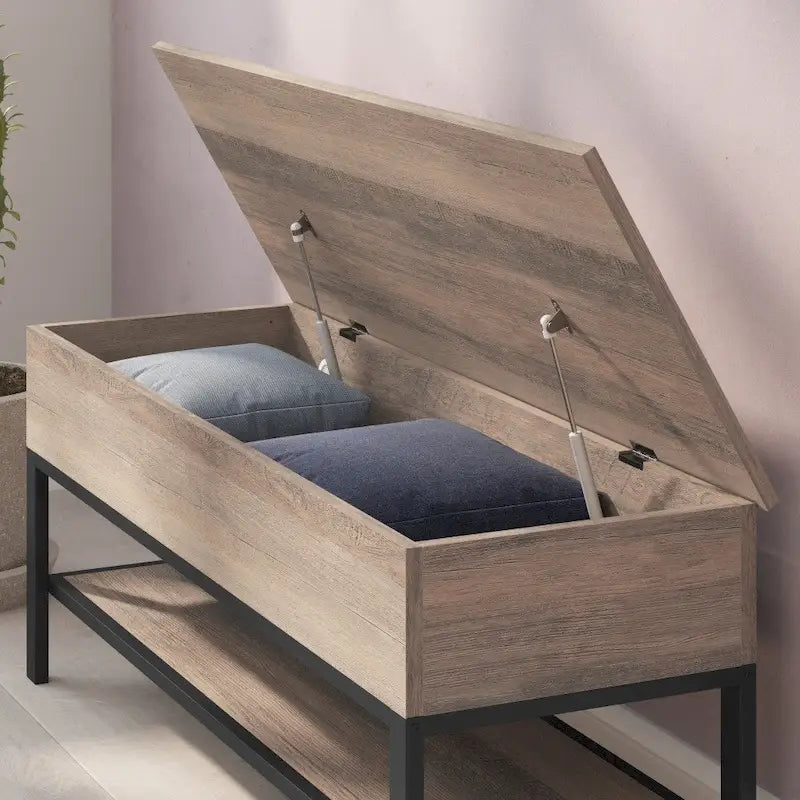 Banc de rangement d'entrée de style ferme moderne avec étagère inférieure