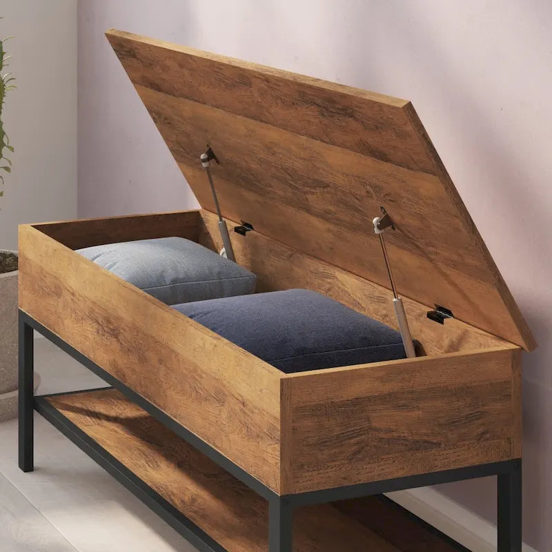 Banc de rangement d'entrée de style ferme moderne avec étagère inférieure