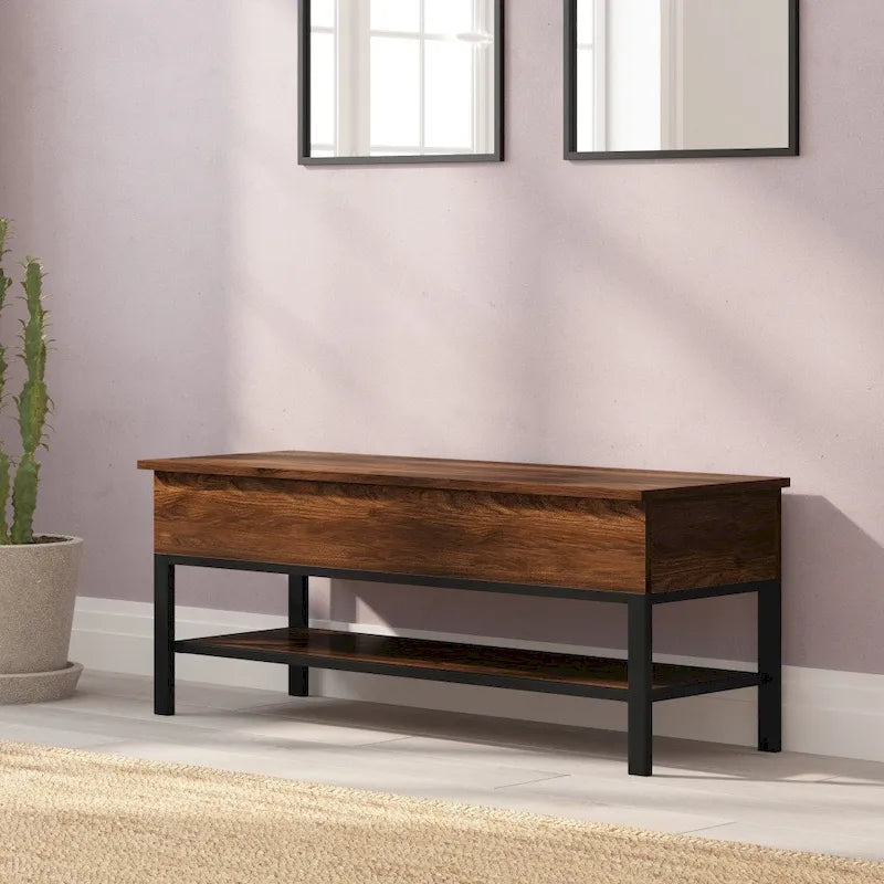 Banc de rangement d'entrée de style ferme moderne avec étagère inférieure