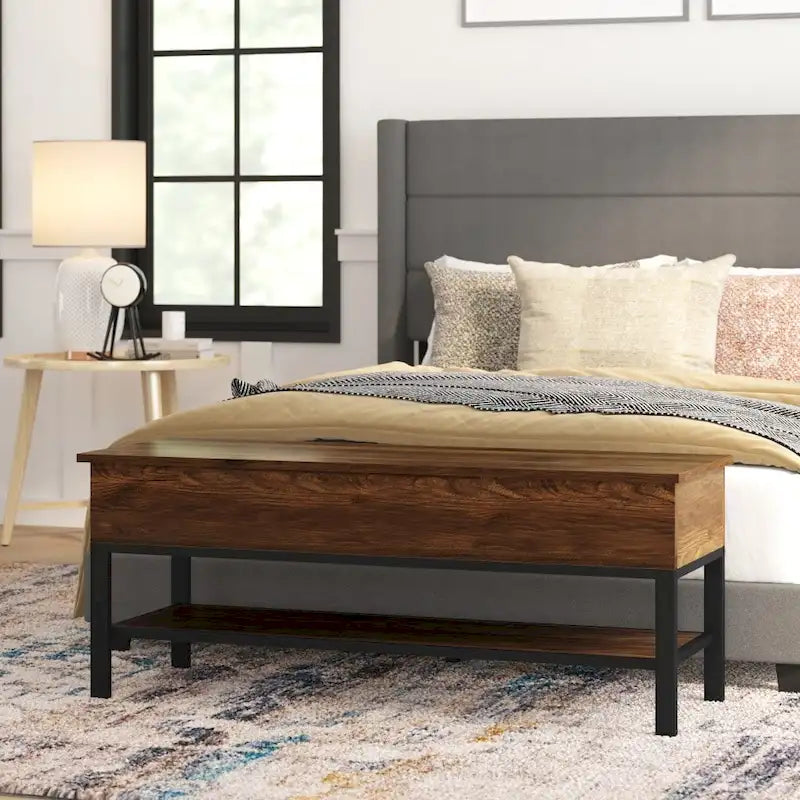 Banc de rangement d'entrée de style ferme moderne avec étagère inférieure