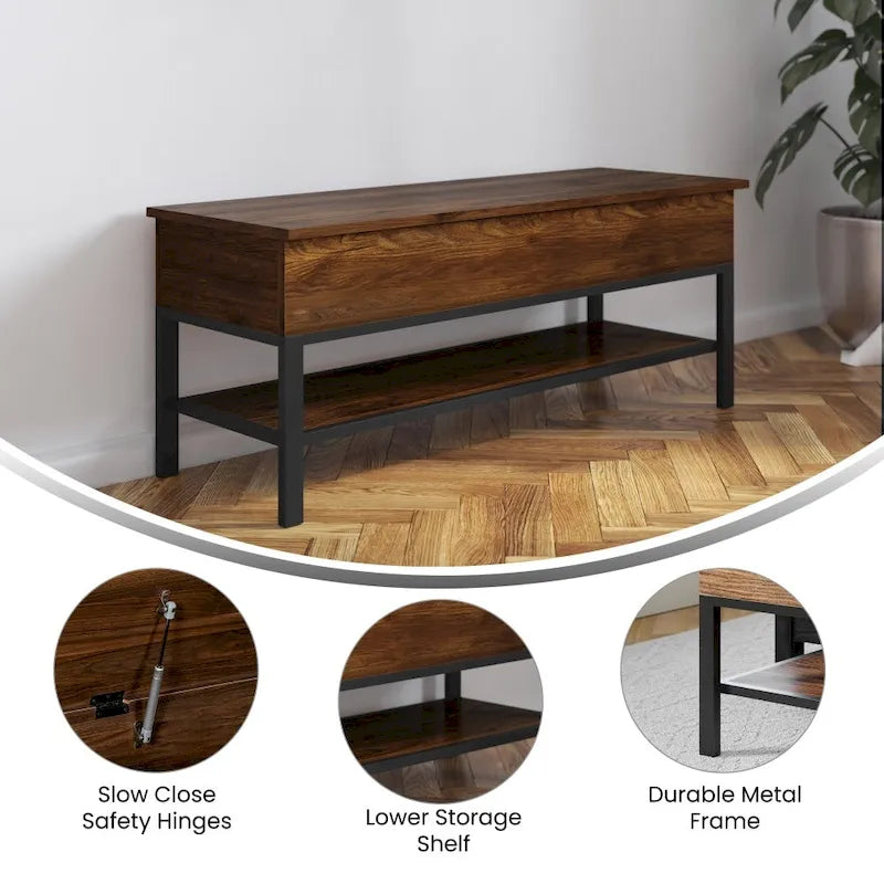 Banc de rangement d'entrée de style ferme moderne avec étagère inférieure