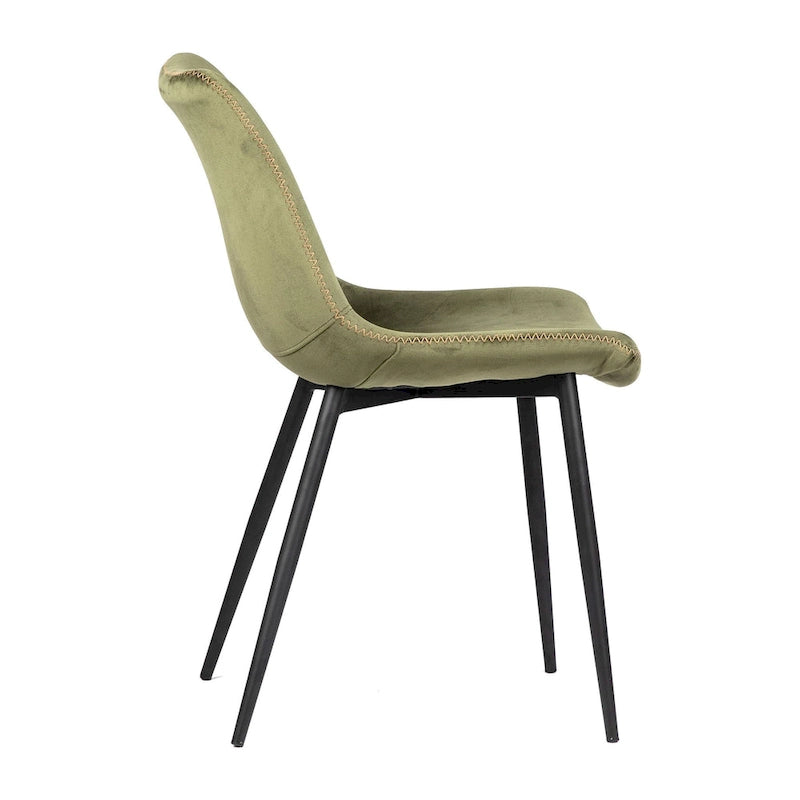 Chaise de salle à manger latérale Hazel en velours, pieds coniques noirs, vert olive
