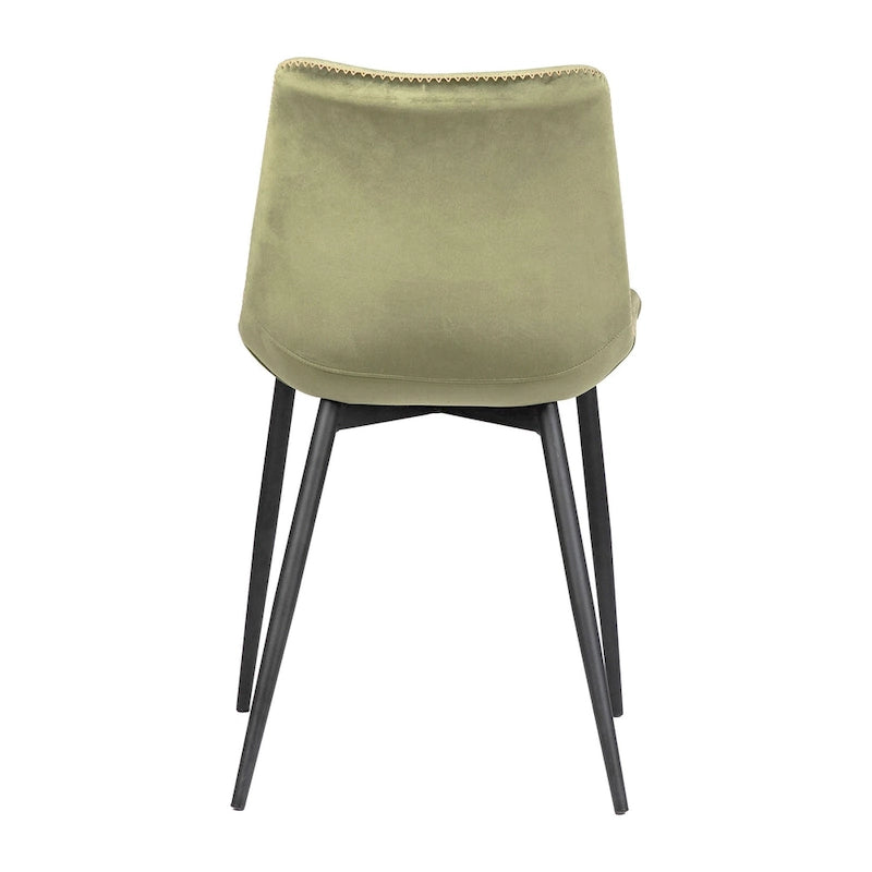 Chaise de salle à manger latérale Hazel en velours, pieds coniques noirs, vert olive
