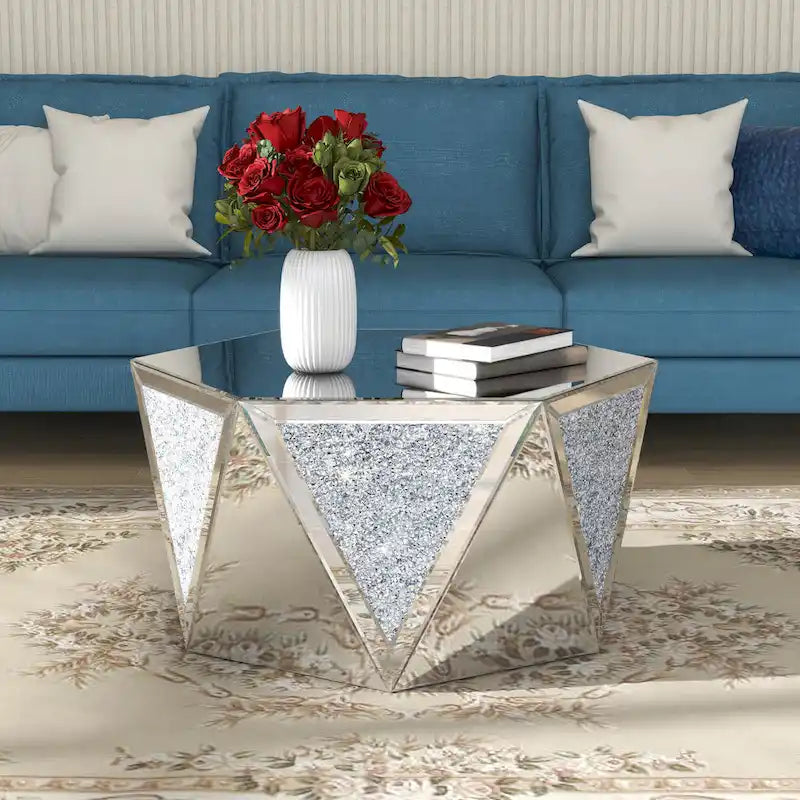 Table basse miroir - Table d'appoint diamant de cristal