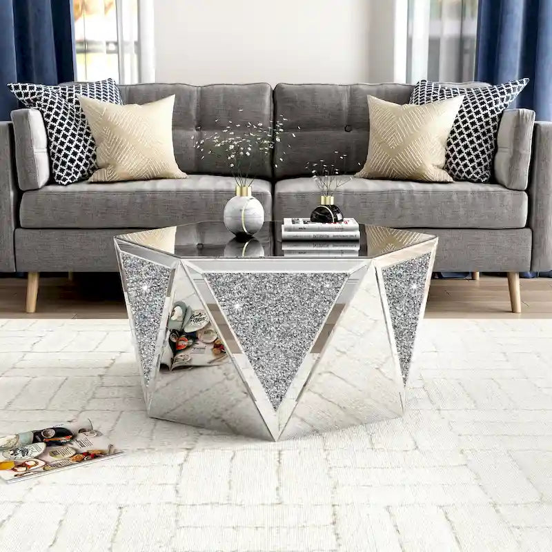 Table basse miroir - Table d'appoint diamant de cristal