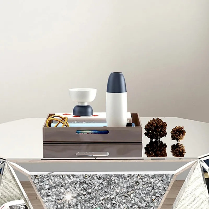 Table basse miroir - Table d'appoint diamant de cristal