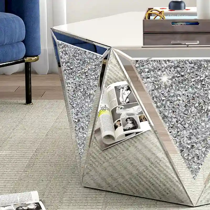 Table basse miroir - Table d'appoint diamant de cristal