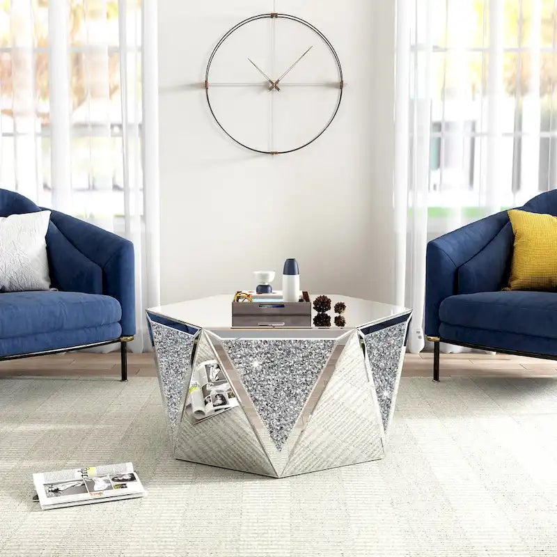 Table basse miroir - Table d'appoint diamant de cristal