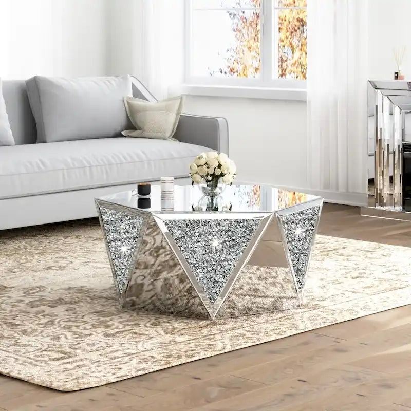 Table basse miroir - Table d'appoint diamant de cristal