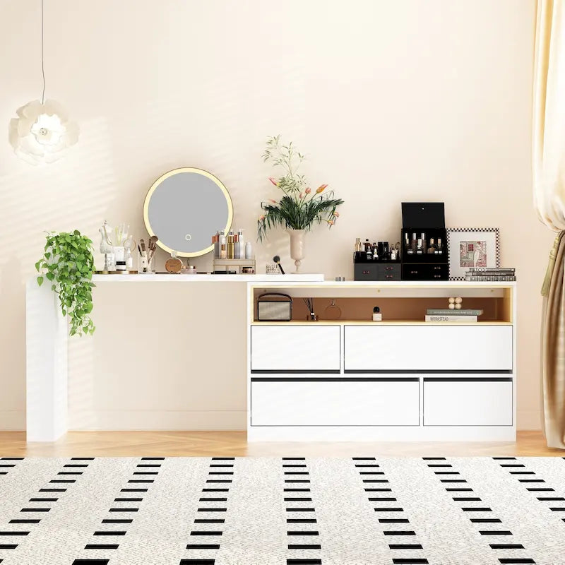 Coiffeuse Blanche Meuble Multifonctionnel Bureau à Domicile Rotatif d'Angle