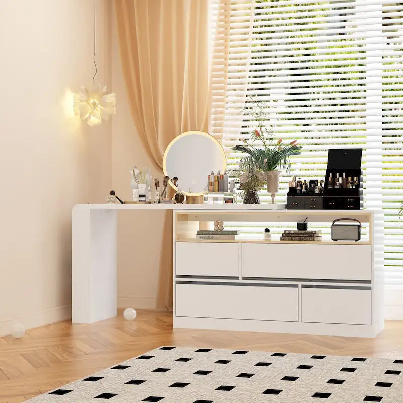 Coiffeuse Blanche Meuble Multifonctionnel Bureau à Domicile Rotatif d'Angle
