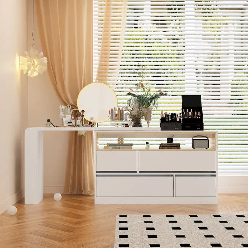 Coiffeuse Blanche Meuble Multifonctionnel Bureau à Domicile Rotatif d'Angle
