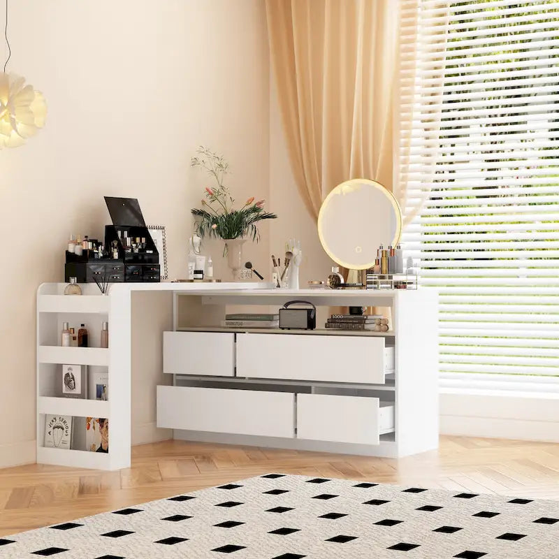 Coiffeuse Blanche Meuble Multifonctionnel Bureau à Domicile Rotatif d'Angle