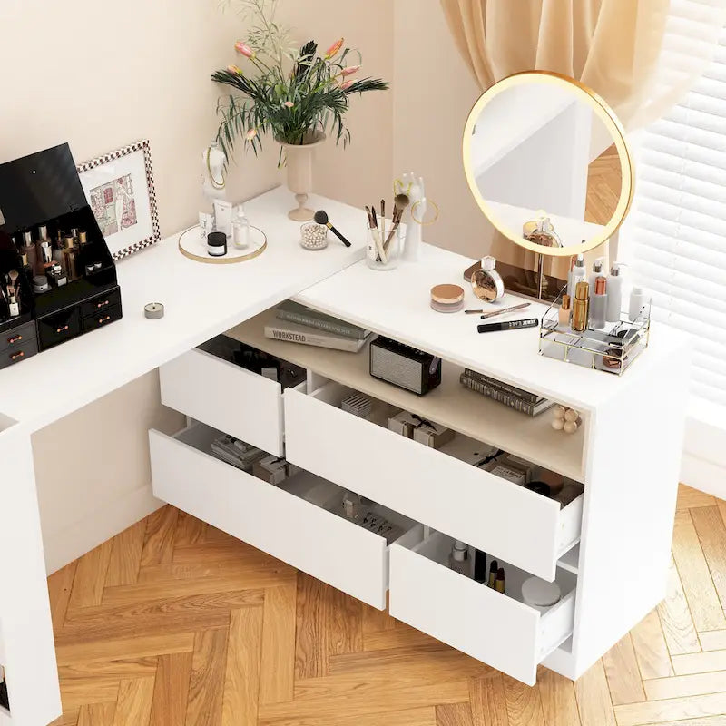 Coiffeuse Blanche Meuble Multifonctionnel Bureau à Domicile Rotatif d'Angle
