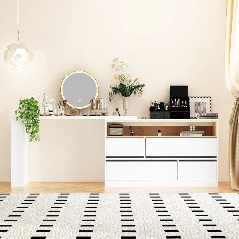 Coiffeuse Blanche Meuble Multifonctionnel Bureau à Domicile Rotatif d'Angle