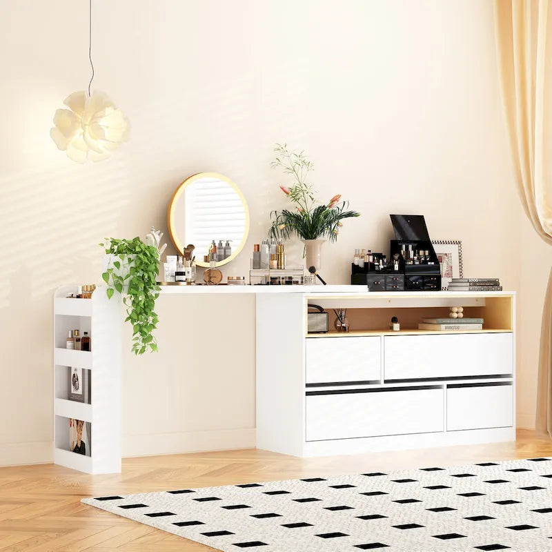Coiffeuse Blanche Meuble Multifonctionnel Bureau à Domicile Rotatif d'Angle