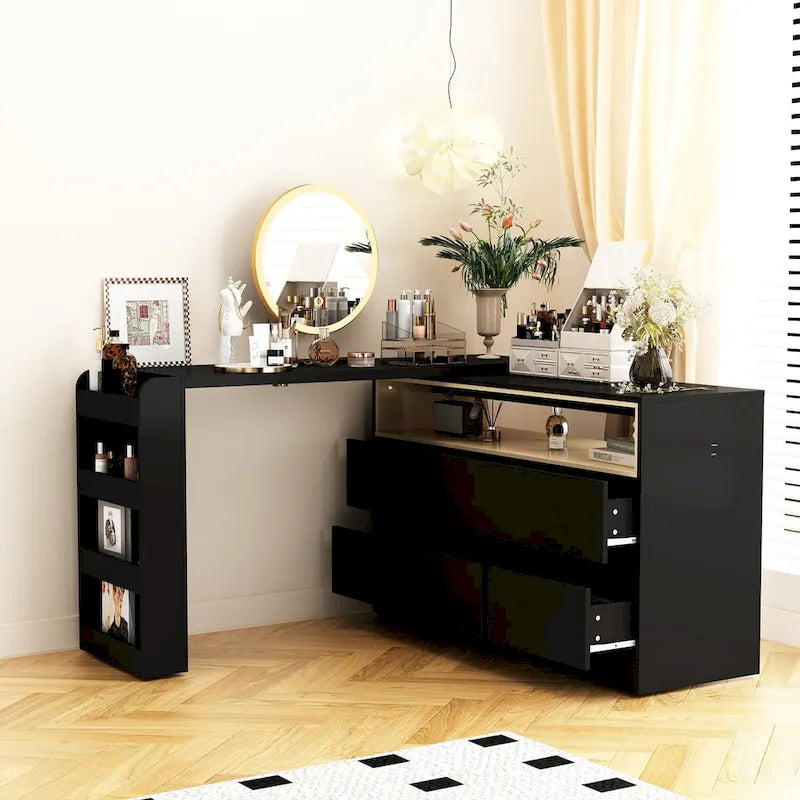 Coiffeuse Blanche Meuble Multifonctionnel Bureau à Domicile Rotatif d'Angle