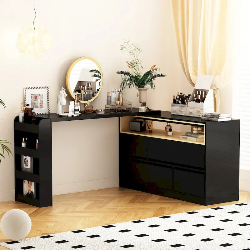 Coiffeuse Blanche Meuble Multifonctionnel Bureau à Domicile Rotatif d'Angle