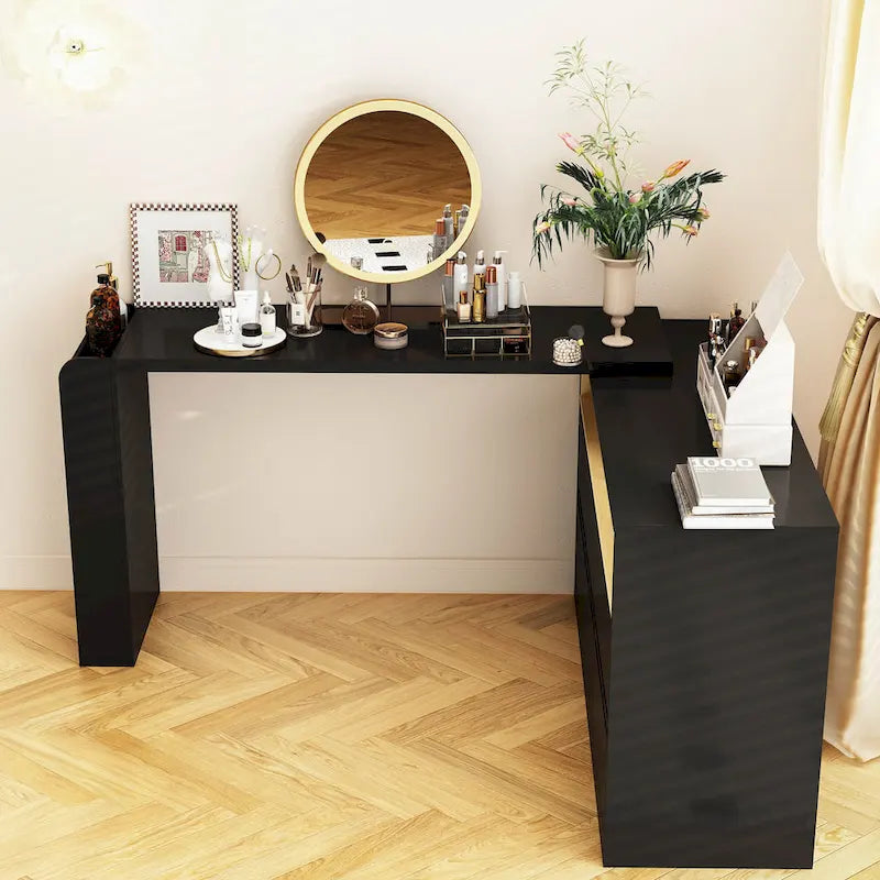 Coiffeuse Blanche Meuble Multifonctionnel Bureau à Domicile Rotatif d'Angle