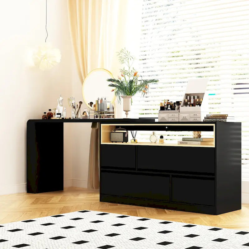 Coiffeuse Blanche Meuble Multifonctionnel Bureau à Domicile Rotatif d'Angle