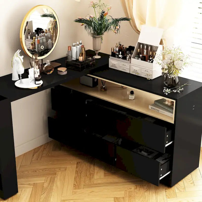 Coiffeuse Blanche Meuble Multifonctionnel Bureau à Domicile Rotatif d'Angle