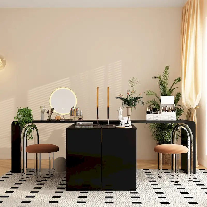 Coiffeuse Blanche Meuble Multifonctionnel Bureau à Domicile Rotatif d'Angle