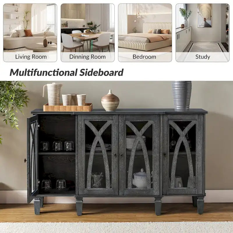 Buffet Katie 60 de style rustique avec portes en verre de HULALA HOME