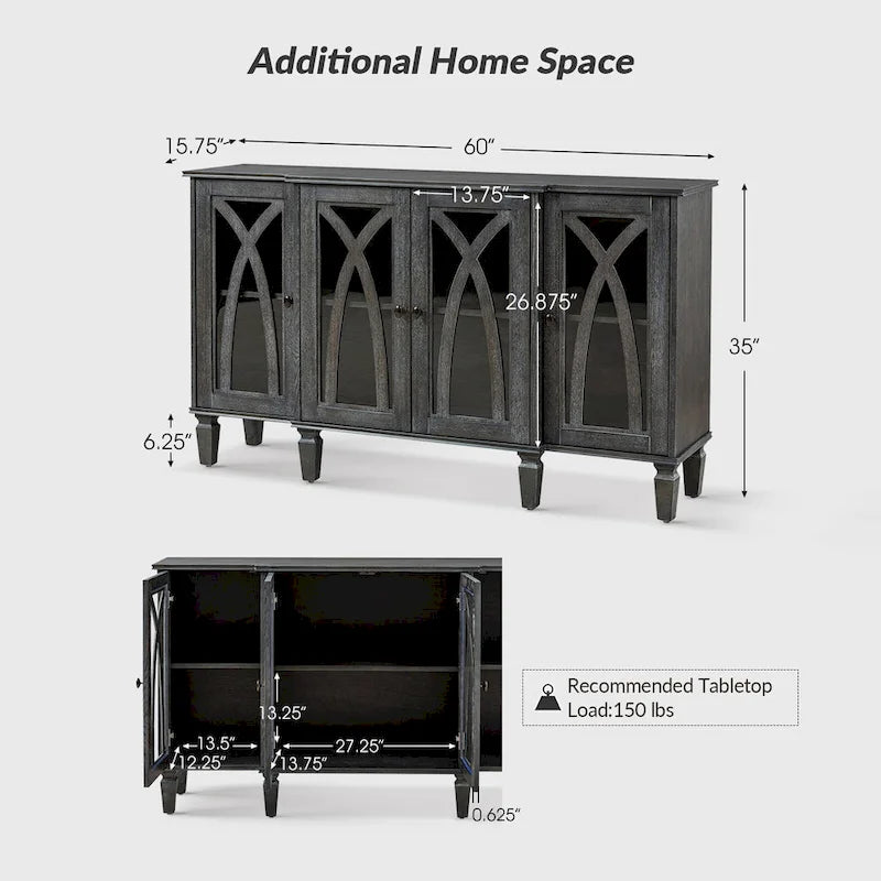 Buffet Katie 60 de style rustique avec portes en verre de HULALA HOME