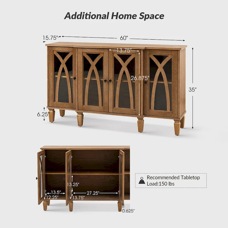 Buffet Katie 60 de style rustique avec portes en verre de HULALA HOME