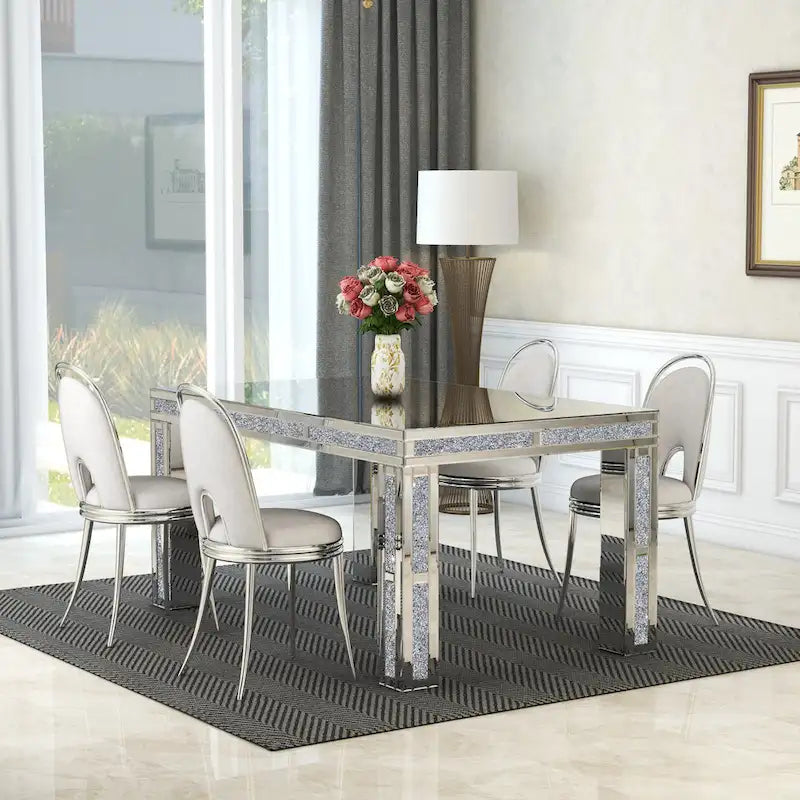 Table à manger rectangulaire avec plateau à effet diamant