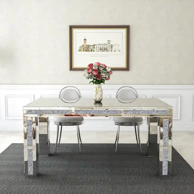 Table à manger rectangulaire avec plateau à effet diamant