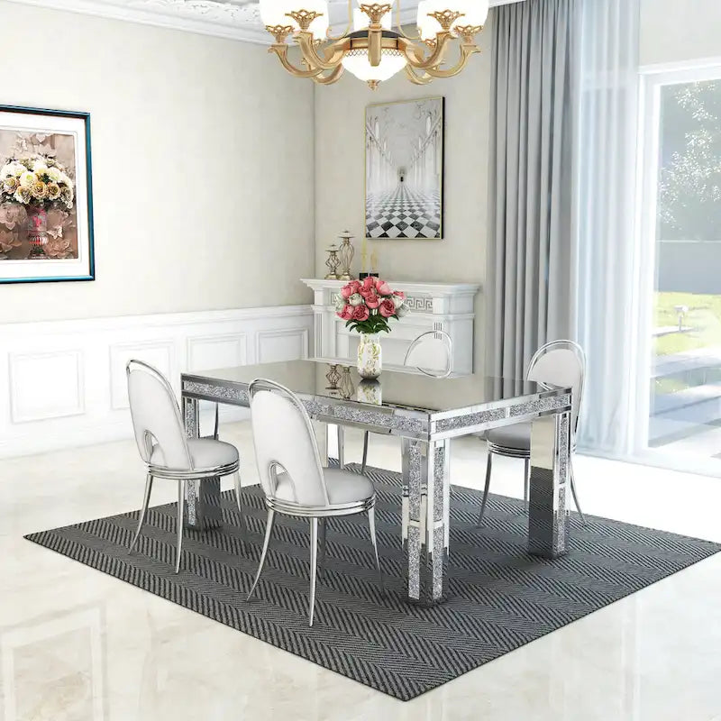 Table à manger rectangulaire avec plateau à effet diamant