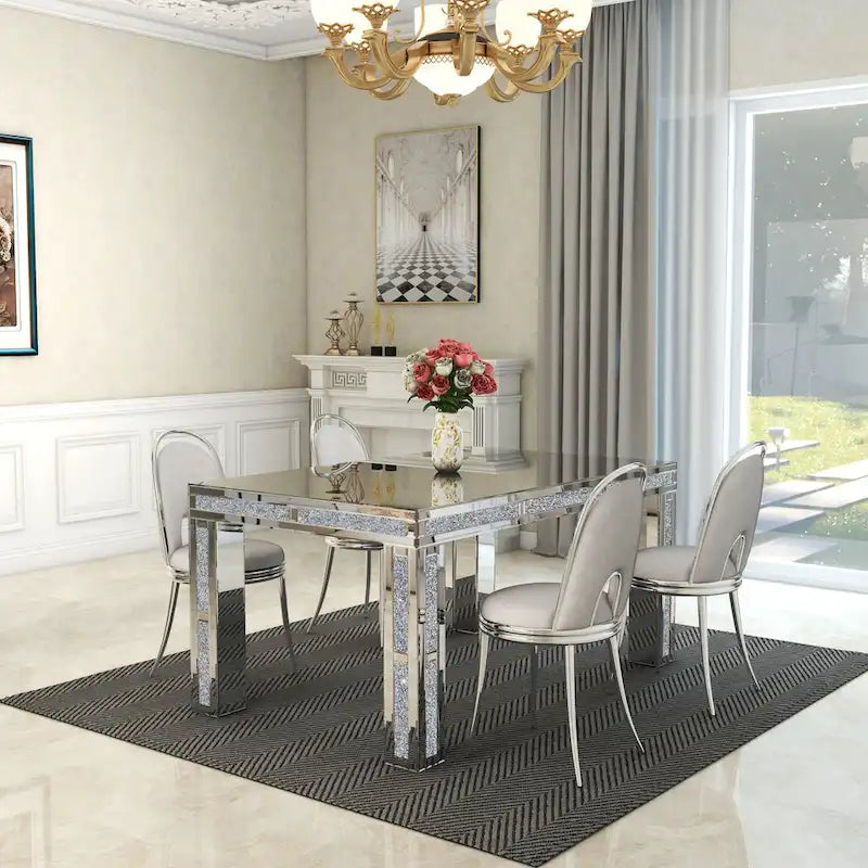 Table à manger rectangulaire avec plateau à effet diamant