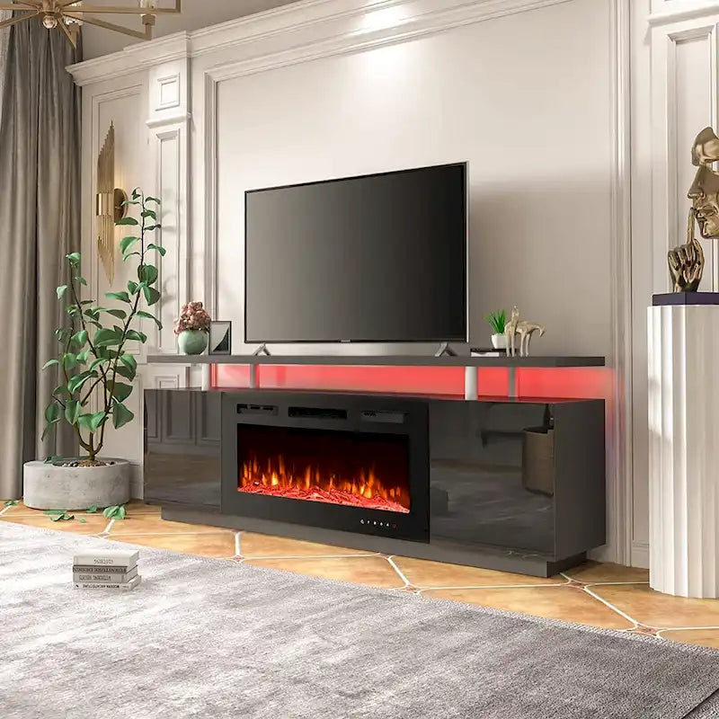 Meuble TV EROMMY 70 avec foyer électrique 36", console TV pour téléviseurs jusqu'à 80" pour salon, noir - 36
