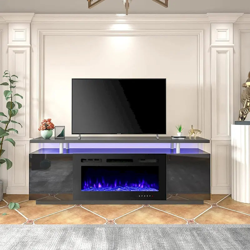 Meuble TV EROMMY 70 avec foyer électrique 36", console TV pour téléviseurs jusqu'à 80" pour salon, noir - 36