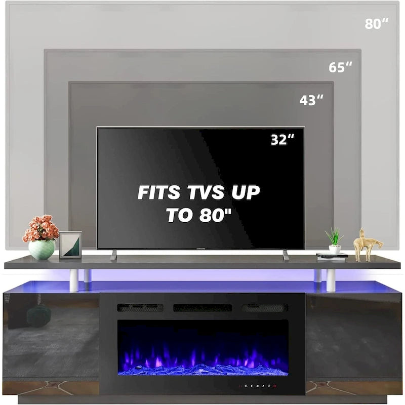 Meuble TV EROMMY 70 avec foyer électrique 36", console TV pour téléviseurs jusqu'à 80" pour salon, noir - 36