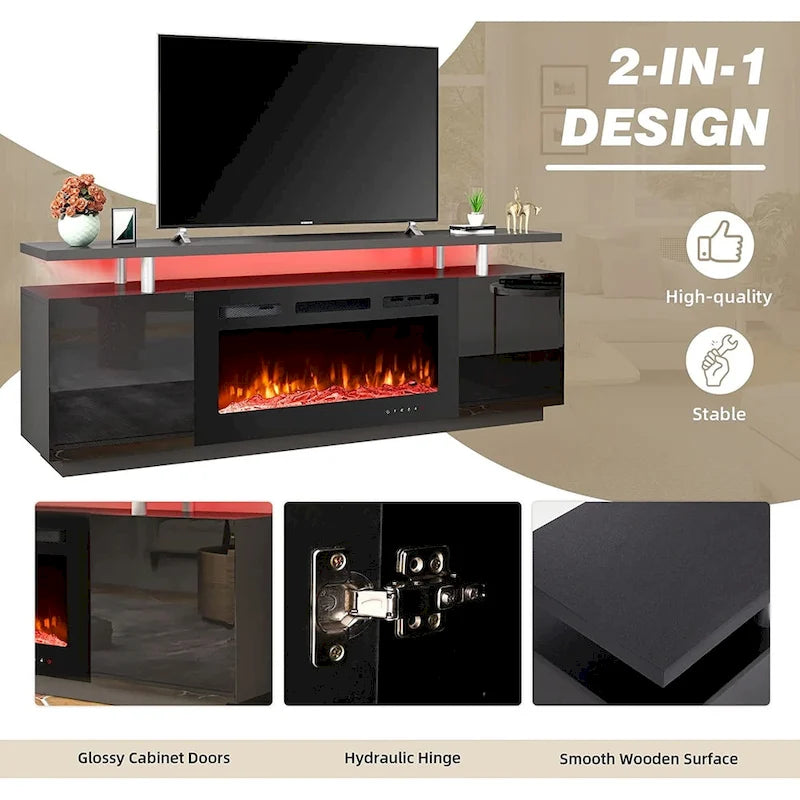 Meuble TV EROMMY 70 avec foyer électrique 36", console TV pour téléviseurs jusqu'à 80" pour salon, noir - 36