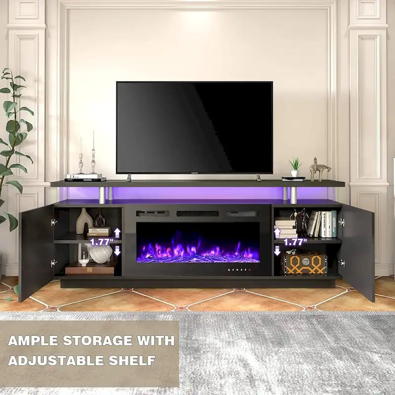Meuble TV EROMMY 70 avec foyer électrique 36", console TV pour téléviseurs jusqu'à 80" pour salon, noir - 36
