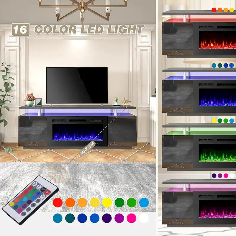 Meuble TV EROMMY 70 avec foyer électrique 36", console TV pour téléviseurs jusqu'à 80" pour salon, noir - 36