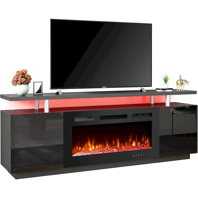 Meuble TV EROMMY 70 avec foyer électrique 36", console TV pour téléviseurs jusqu'à 80" pour salon, noir - 36