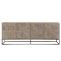 Zion 84 Mango Wood Carved 4-Door Sideboard with Iron Base