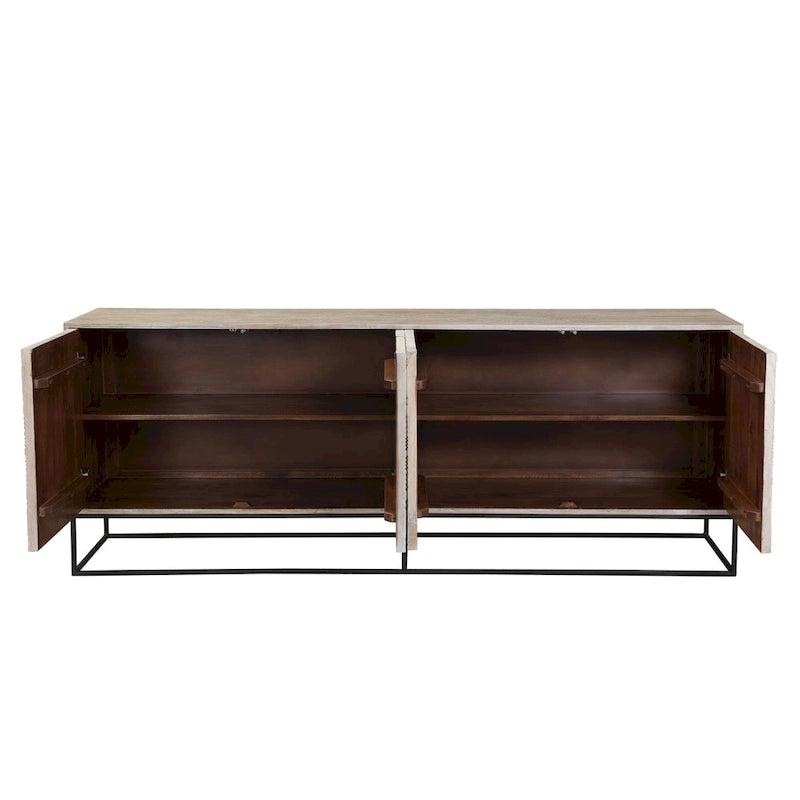 Buffet à 4 portes sculpté en bois de manguier Zion 84 avec base en fer