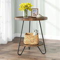 Table d'appoint ronde à 2 niveaux, bout de canapé en bois avec pieds en métal