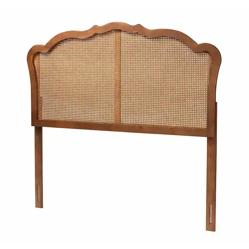 Tête de lit Leandra classique et traditionnelle en bois de frêne couleur noyer avec rotin