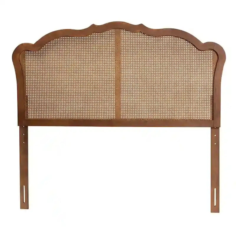 Tête de lit Leandra classique et traditionnelle en bois de frêne couleur noyer avec rotin