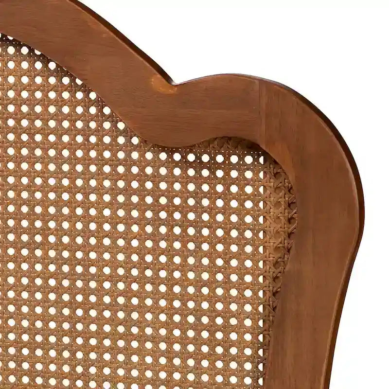 Tête de lit Leandra classique et traditionnelle en bois de frêne couleur noyer avec rotin