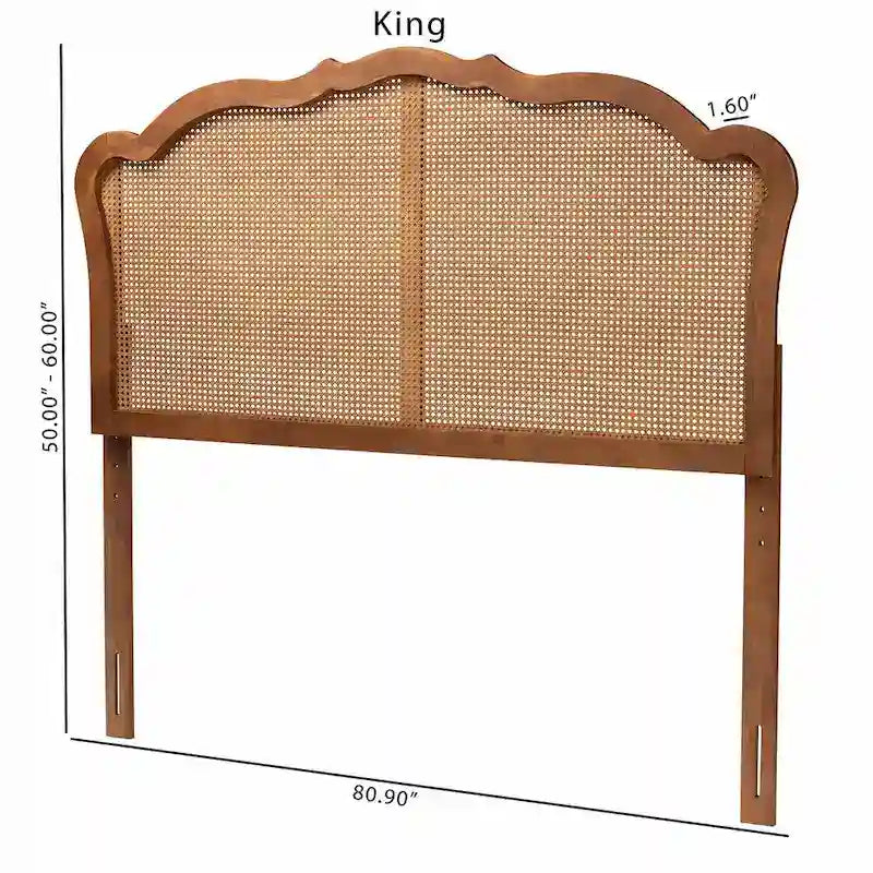 Tête de lit Leandra classique et traditionnelle en bois de frêne couleur noyer avec rotin