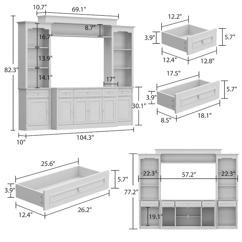 Étagères de grand centre de divertissement de 145 x 96,5 cm avec espace pour téléviseur