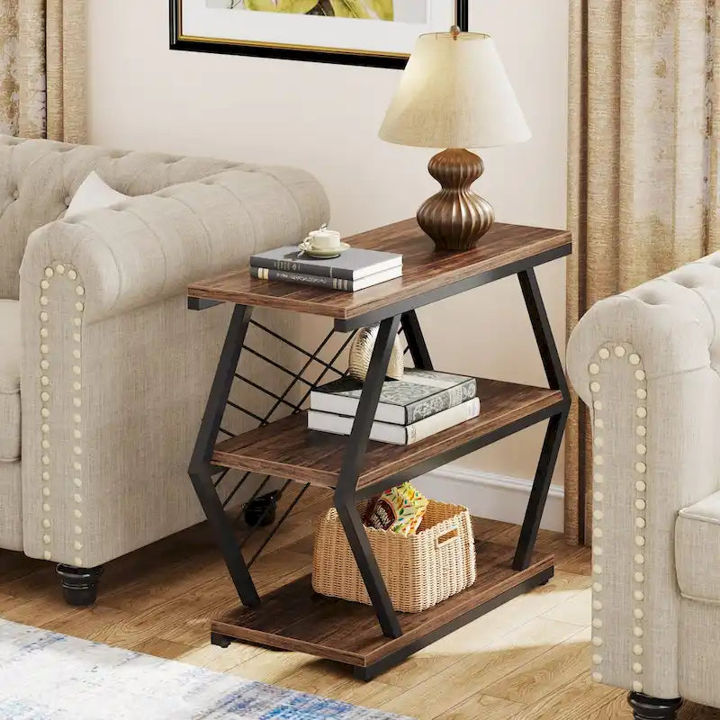 Table d'appoint rectangulaire à 3 niveaux avec cadre en métal pour salon, table de chevet pour chambre à coucher